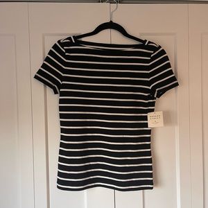 Kate Spade Black and White Boat Neck Striped Top NWT